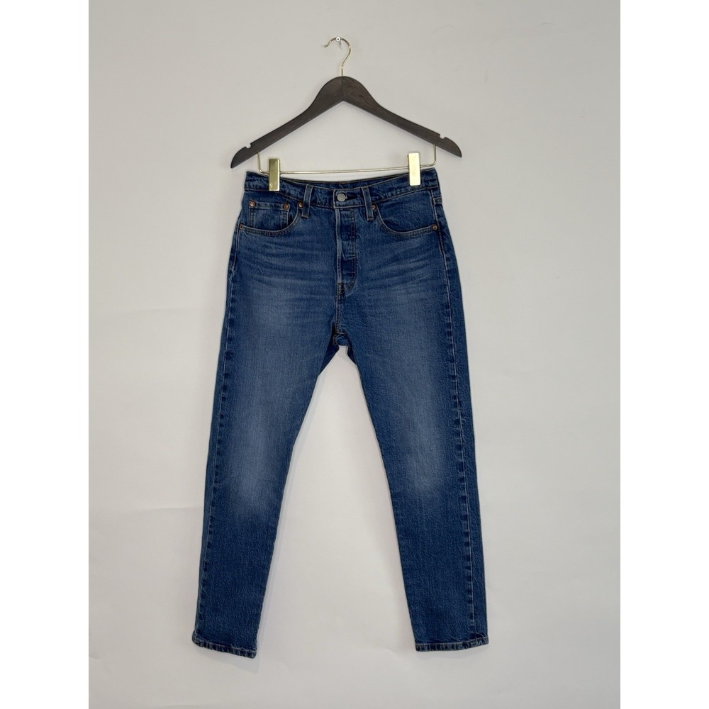 Levi's 501 S Big E Skinny Womens 28x28 Premium Medium Blue Wash Button Fly A4